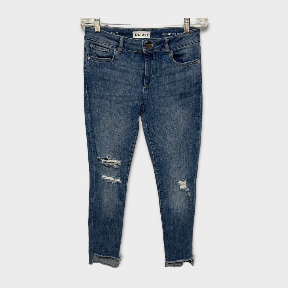 DL1961 SZ 28 Florence Instasculpt Distressed Chewed Hem Cropped Hendrix Jeans